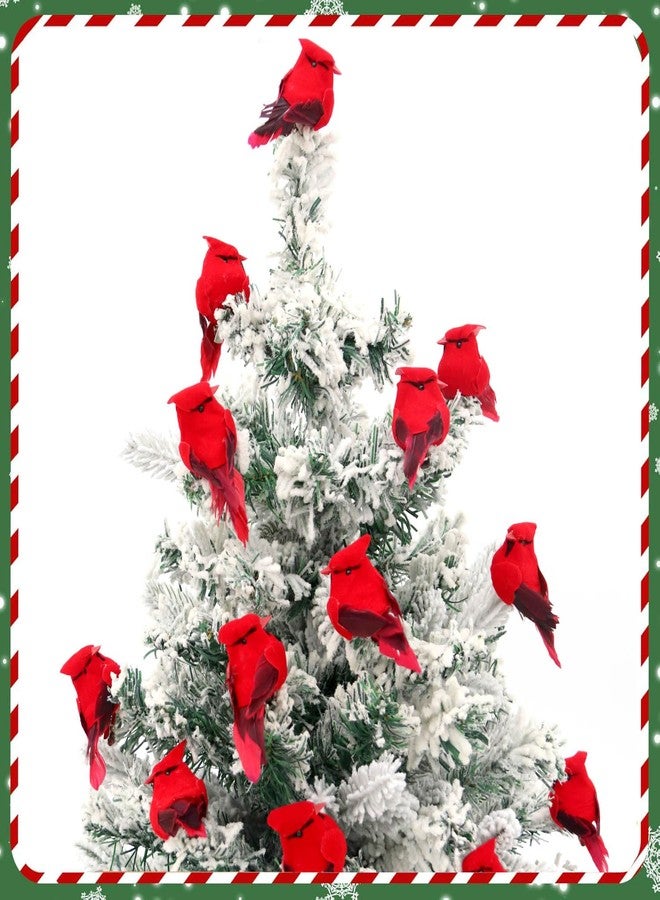 UWIOFF 12 Small Red Cardinal Christmas Ornaments Clip on Cardinals Red Birds for Christmas Tree Decorations Crafts Wreath Garland Cardinals Decor, Velvet & Feathers - Image 3